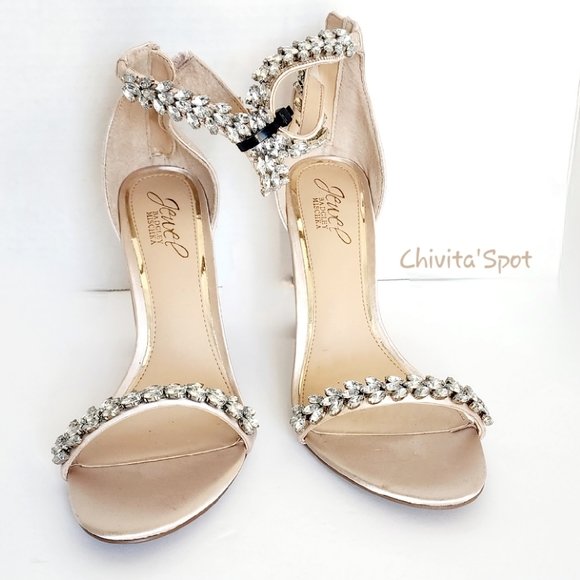 🆕️ Jewel Badgley Miscka Mayra Ankle Strap Sandals block heel - Champagne - 8 - Picture 7 of 14